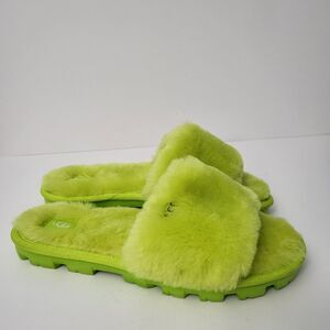 UGG Cozette Slide Grinch Lime Green Womens 9 Fuzzy Fur Cozy Slip On